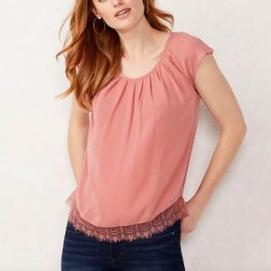 LC Lauren Conrad Rose Pink Pleat Neck Top Sz XXL